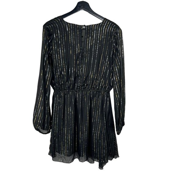 Sage The Label Black Gold Silver Metallic Stripe Long Sleeve Above Knee Dress Me - Picture 3 of 9